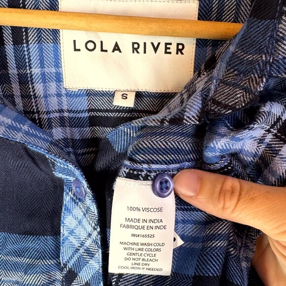 Lola River Blue Plaid Button Down Shirt - Picture 3 of 5
